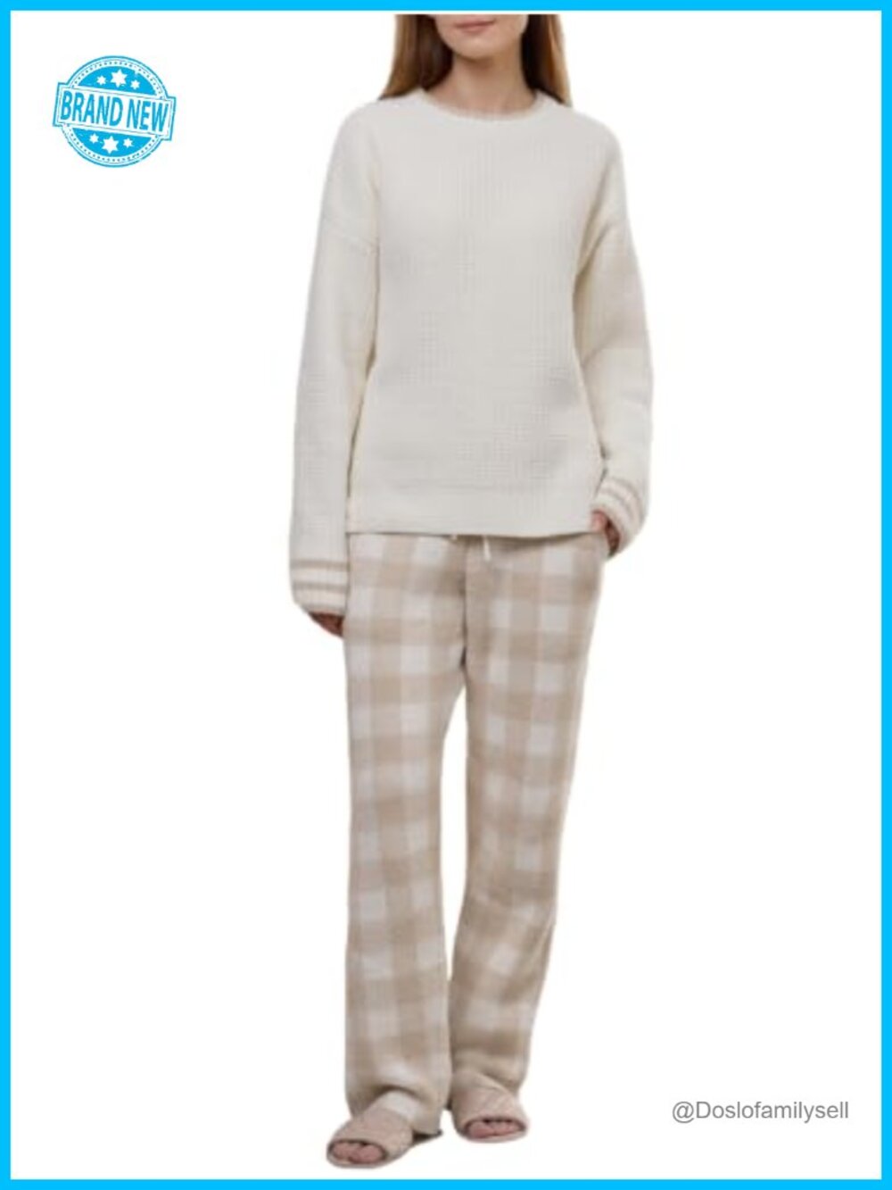 Women's 2-Piece Waffle Knit Pajama Lounge Set Long Sleeve Pockets
